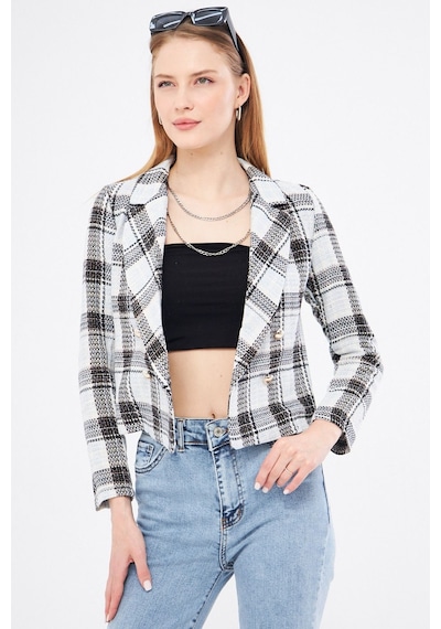 Armonika Kadın Açık Mavi Kruvaze Yaka Tüvit Crop Ceket Arm-24k001014