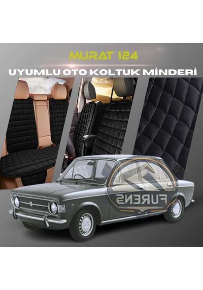 Murat 124 Siyah Renk Tay Tüyüü Cepli & Terletmez Sırtlı Oto Koltuk Minder Seti - Koltuk Koruma Kılıfı Ön & Arka Tam Set
