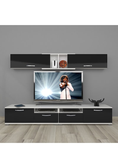 Decoraktiv Eko 5220 Slm Krom Ayaklı Tv Ünitesi Tv Sehpası Beyaz - Siyah