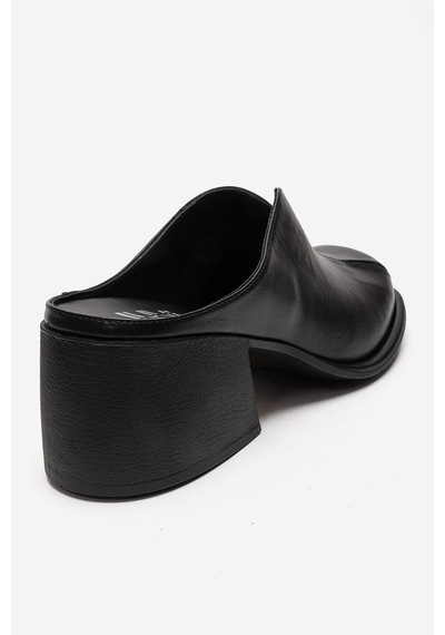 Luvishoes Ardent Siyah Cilt Hakiki Deri Önü Kapalı Kadın Kalın Topuklu Terlik