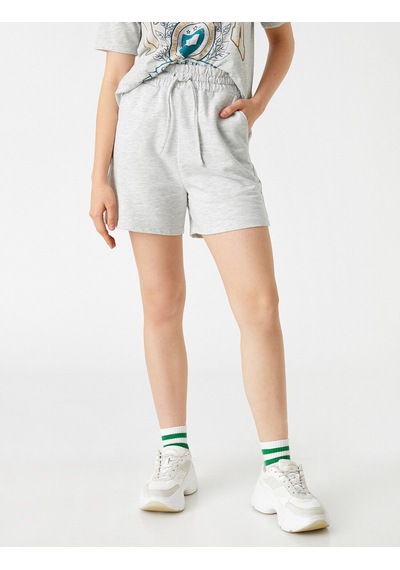 Koton Beli Lastikli Cepli Şort Gri Melanj 2yal28079ık