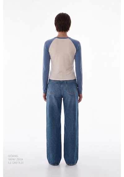 Penti Mavi Raglan Contrast Uzun Kollu Bluz Be68