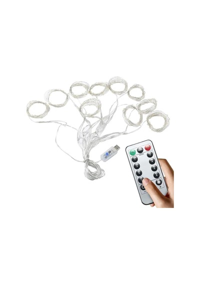 Kumandalı Peri Tel Led Aydınlatma 300 Ledli Perde Işık 10 Saçaklı 3x3 Metre Dekoratif Duvar Işığı Parti Ve Yılbaşı Süsü Usb Kablolu
