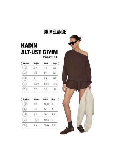 Grimelange Punnuet Kadın Organik Pamuklu Kayık Yaka Beli Lastikli Çift Cepli Relaxed Acı Kahve Alt-ü Acı Kahve
