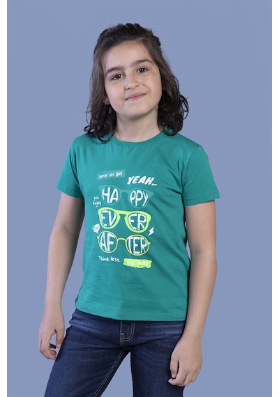 Toontoy Kids Toontoy Erkek Çocuk Baskılı Bisiklet Yaka Kısa Kollu Tişört Koyu Yeşil
