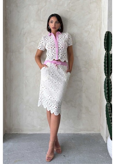 Verymoda Kot Detaylı Dantel Uzun Etek D2796 Ham Pembe