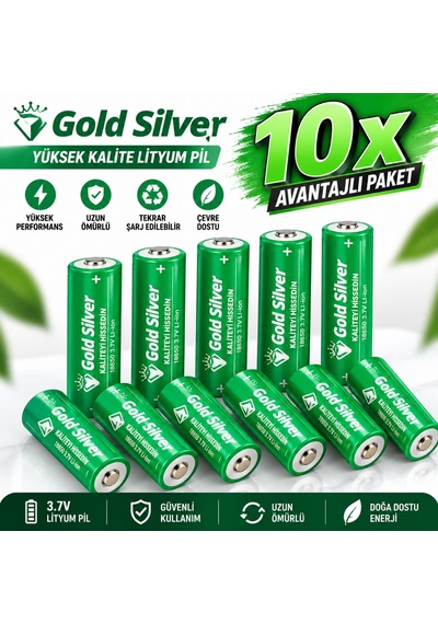 Gold Silver 18650 El Feneri Ve Kafa Lambası İçin Şarj Edilebilir Li-ion Pil - 3200 Mah 4.2v 10 Adet