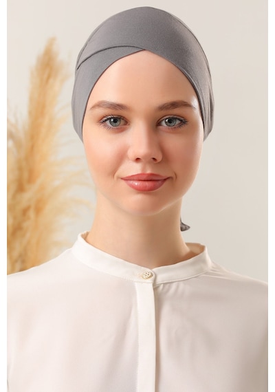 Melodi Scarf Bağlamalı Dikişsiz Çapraz Bone Koyu Gri Koyu Gri