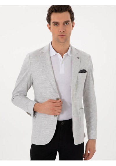 Cacharel Gri Slim Fit Keten Karışımlı Kaz Ayağı Ceket Cacharel Gri Slim Fit Keten Karışımlı Kaz Ayağı Ceket