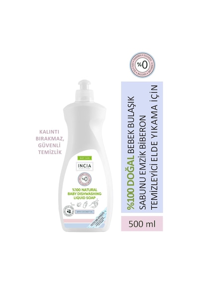 INCIA %100 Doğal Bebek Bulaşık Sabunu Bitkisel Emzik Biberon Temizleyici Vegan 500 ml