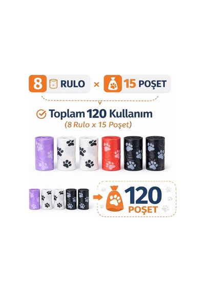 8 Adet Evcil Hayvan Kaka Poşeti Rulosu,dayanıklı, Sızdırmaz, Kolay Koparılabilir Köpek Dışkı Toplama Poşeti,hijyenik Kullanım, Kalın Malzeme, Kokuyu Hapseder Mor, Beyaz, Siyah, Kırmızı