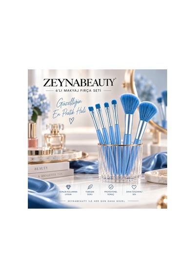 6 Lı Makyaj Fırça Seti Mavi - 527646057