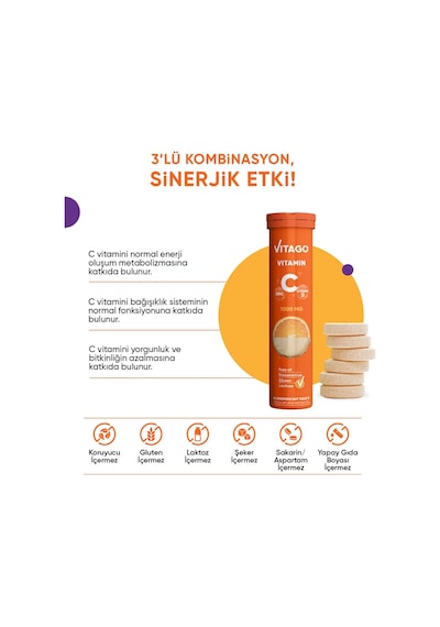 Vitago Vitamin C Vitamin D Çinko 20 Tablet