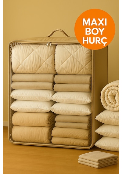 Mor Şeffaf Kapaklı Hurç 28x32x15 Cm Orta Boy Dolap İçi Kıyafet Ve Havlu Düzenleyici Bej