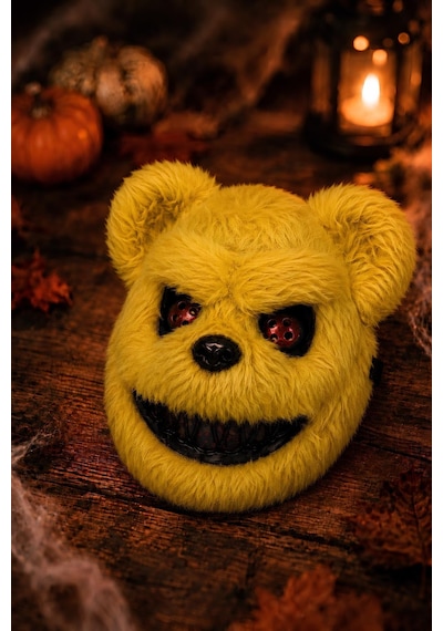 Sarı Tüylü Korku Ayı Maskesi Halloween Cadılar Bayramı Tam Yüz Kostüm Maskesi Tüm Yaşlar