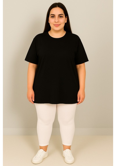 Koza Butik Kadın Büyük Beden Kısa Kollu Bisiklet Yaka Basic Oversize T-shirt 1977-25 Siyah Koza Butik Kadın Büyük Beden Kısa Kollu Bisiklet Yaka Basic Oversize T-shirt 1977-25 Siyah
