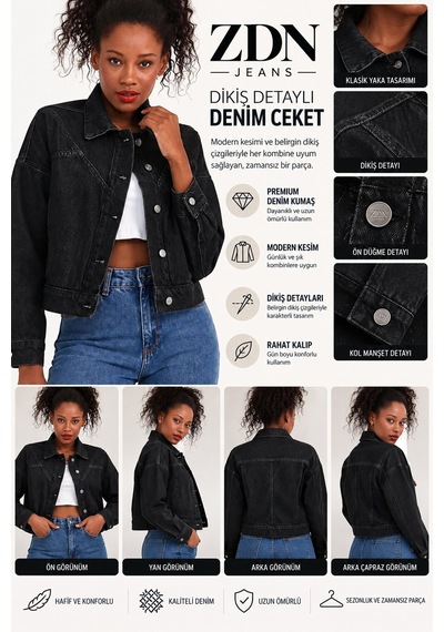 Zdnjeans Dikiş Detaylı Siyah Denim Ceket Antrasit