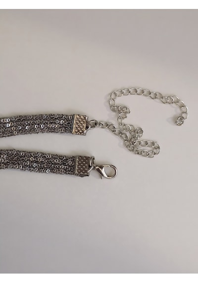 Kordon Zincir Örme Kristal Taşlı El Yapımı Choker Tasma Şeffaf Silver Renk Kolye Şefffaf