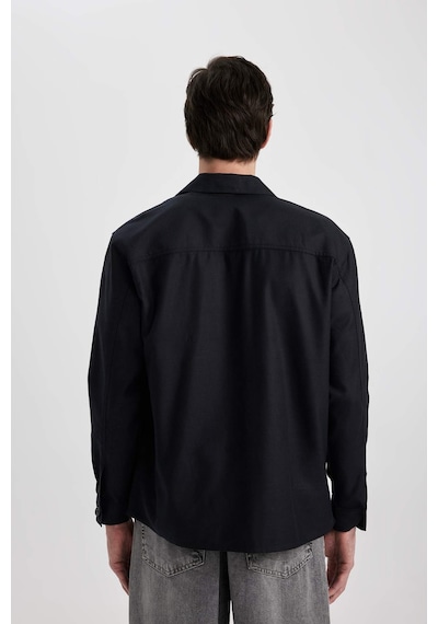 DeFacto Relax Fit Polo Yaka Cep Detaylı Gömlek Ceket B3903AX24SPBK81