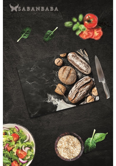 Buğdaylı Ekmek Cam Kesme Tahtası - Cam Kesme Tablası 30 Cm X 4