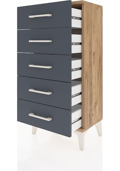 Arges Komodin 5 Çekmeceli 44x30x96 Çam-antrasit Atlas Çam