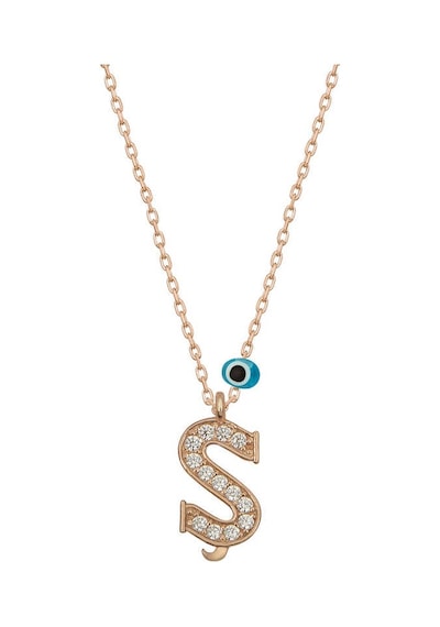 925 Ayar Gümüş Nazar Rose Ş Harfi Kadın Gümüş Kolye Rose Gold