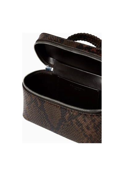 Stella Mccartney Python Desenli Shaggy Deer Vegan Deri, Lüks Zincir Detaylı Kozmetik Ve Omuz Çantası Kahverengi