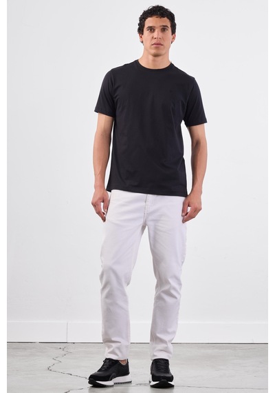 Dufy Siyah Bisiklet Yaka Pamuklu Düz Renk Slim Fit Erkek T-shirt Siyah