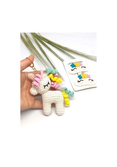 Amigurumi Unicorn Anahtarlık Ve Saç Tokası Seti