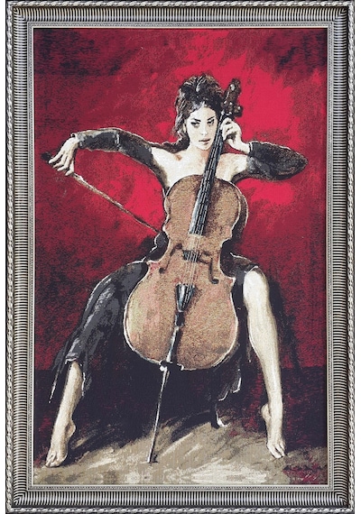 Figüratif Seri-05 Dokuma Goblen Kumaş-Cello Çalan Kız
