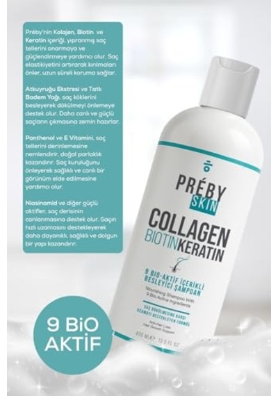 Kolajen, Biotin Ve Keratin Saç Dökülmesine Karşı 9 Bio Aktif İçeren Besleyici Şampuan