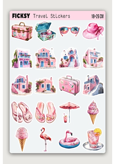 Santorini Ege Adası Sticker Seti - 40 Adet Yaz Tatil Seyahat Travel Gezgin Etiket Çıkartma Diğer