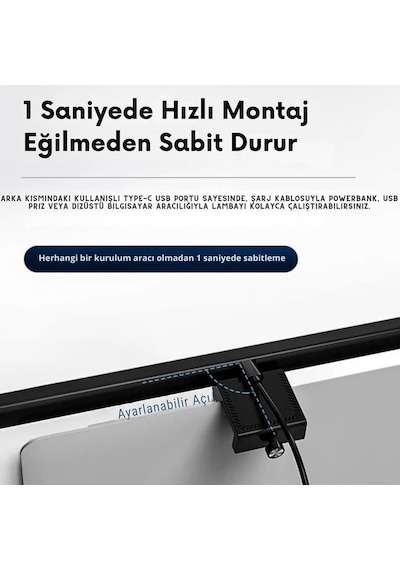 Tr 61cm Gaming Ekran Üstü Led Işık Ayarlanabilir 3 Farklı Renkli Işık Göz Dostu Aydınlatma Masa Lamba