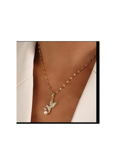 Faux Pearl Zirkonya İşlemeli Ve İnci Detaylı Şık Altın Sarısı