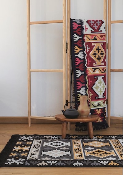 Bigghome Çift Taraflı Kilim, Makinede Yıkanabilir, Modern Desenli, 80 150 Cm, Sa1590a