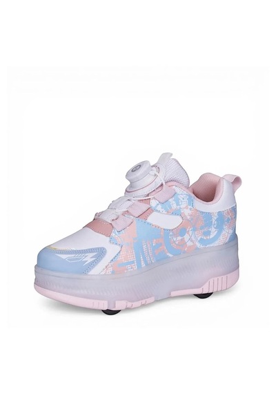 Zacoz Patenli Işıklı 4 Tekerlekli Led Spor Ayakkabı Sneaker Açık Pembe