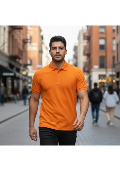 Bite Nose Renk Seçenekli Erkek Polo Yaka Tişört Günlük & Şık Pamuklu Slim Fit Turuncu