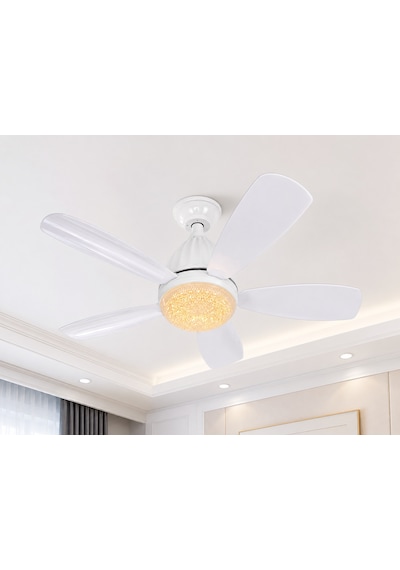 Fim Kristal 50w Ledli 5 Kanat Tavan Vantilatörü 1154 Kumandalı 3 Renk E27 Duy