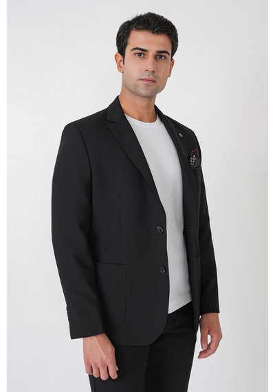 Slim Fit Torba Cep Esnek Pamuklu Siyah Ceket C 754