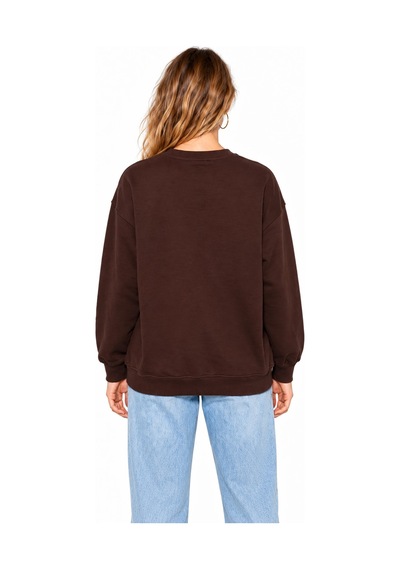 Mevese Kadın Parlak Taş Baskılı Salaş Kesim Üç İplik Sweatshirt - Acı Kahve Kahverengi