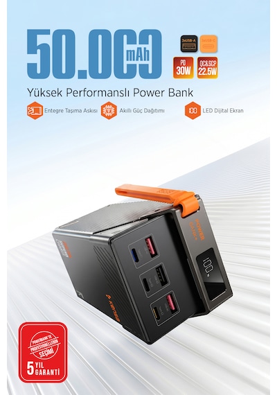 50000mah Powerbank 30 Pd 22.5 Qc/scp Hızlı Şarj Dijital Göstergeli Taşınabilir Şarj Cihazı