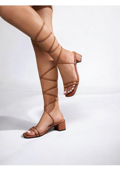 Moopi Moopimoda Kadın 5cm Topuklu Bağcıklı Sandalet - Taba Renk Seçenekli