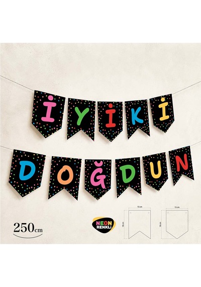 İyi Ki Doğdun Neon Siyah Banner 250 Cm Tüm Yaşlar