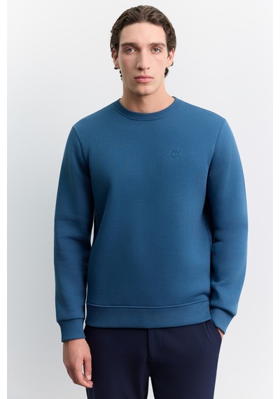 Avva Erkek İndigo Bisiklet Yaka 3 İplik Şardonlu -5 Dereceye Dayanıklı Regular Fit Sweatshirt A62y1291