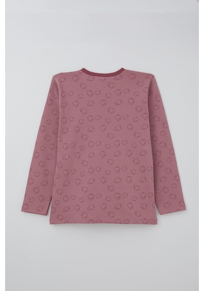Breeze Kız Çocuk Pijama Takımı Elma Desenli Beli Paçası Lastikli 9-12 Yaş, Gülkurusu