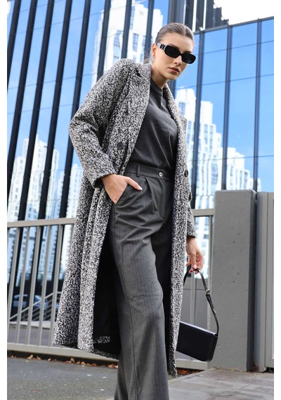 Giyim Dünyası Kadın Buklet Oversize Kaban Siyah 001