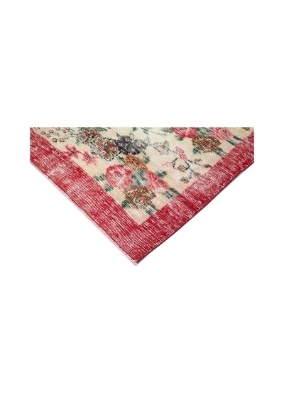 Bespoky W.wash Kırma Krem Çiçekli Vintage Salon Halısı El Dokuma Bej