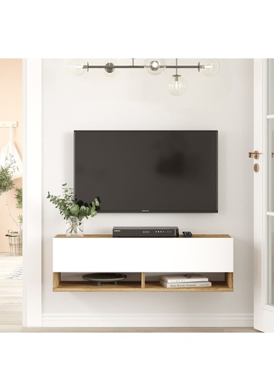 Aven Tv Ünitesi Tv Sehpası Raflı Kapaklı 100cm Çam-beyaz Ave13-aw Beyaz
