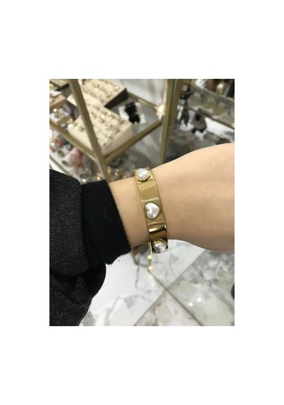 Beyaz Kalp Model Kelepçe Bileklik Altın