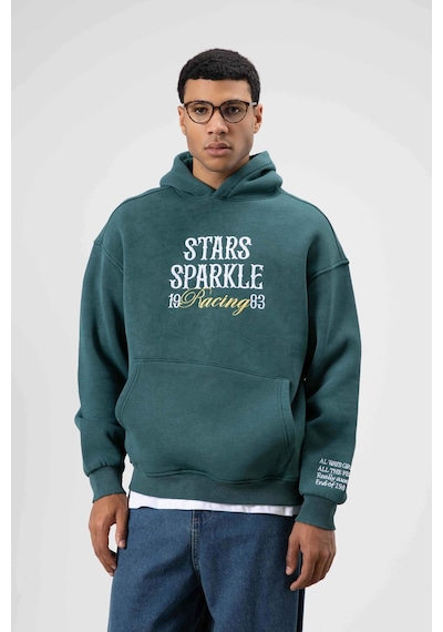 Vamos Oversize Nakış Baskılıkapüşonlu Sweatshirt Nefti Yeşil